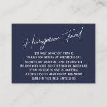 Honeymoon Fund Modern Handwriting Navy Blue Enclosure Card<br><div class="desc">These simple, distinctive card inserts were designed to match other items in a growing event suite that features a modern casual handwriting font over a plain background you can change to any colour you like. On the front side you read "Honeymoon Fund" in the featured type; on the back I've...</div>