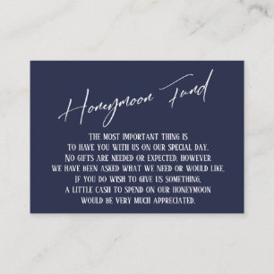 Honeymoon Fund Modern Handwriting Navy Blue Enclosure Card