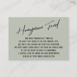 Honeymoon Fund Modern Handwriting Sage Green Enclosure Card<br><div class="desc">These simple, distinctive card inserts were designed to match other items in a growing event suite that features a modern casual handwriting font over a plain background you can change to any colour you like. On the front side you read "Honeymoon Fund" in the featured type; on the back I've...</div>