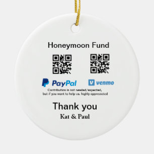 Honeymoon Fund PayPal Venmo QR code thank you Ceramic Tree Decoration
