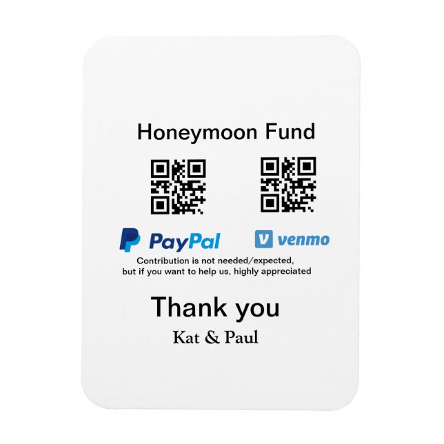 Honeymoon Fund PayPal Venmo QR code thank you Magnet (Vertical)