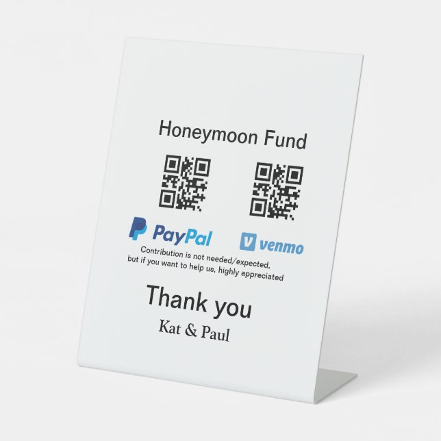 Honeymoon Fund PayPal Venmo QR code thank you Pedestal Sign (Front)