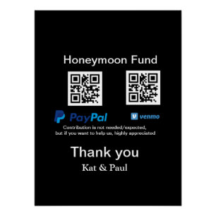Honeymoon Fund PayPal Venmo QR code thank you Poster