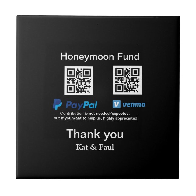 Honeymoon Fund PayPal Venmo QR code thank you Tile (Front)