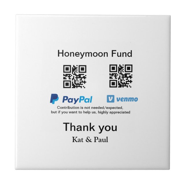 Honeymoon Fund PayPal Venmo QR code thank you Tile (Front)