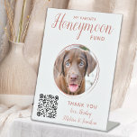 Honeymoon Fund Pet Wedding Rose Gold Dog Photo Pedestal Sign<br><div class="desc">Let your best dog be in charge of your honeymoon with this custom pet photo honeymoon fund sign. Perfect for dog lovers, and a dog honeymoon fund will be a hit at your wedding. Modern and elegant rose gold . "My Parents Honeymoon Fund" Customise this pet wedding honeymoon fund sign...</div>