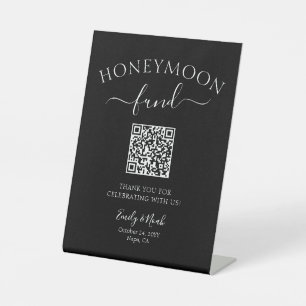 Honeymoon Fund QR Code Black & White Wedding Pedestal Sign