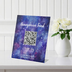 Honeymoon Fund QR Code Galaxy Starry Night Wedding Pedestal Sign