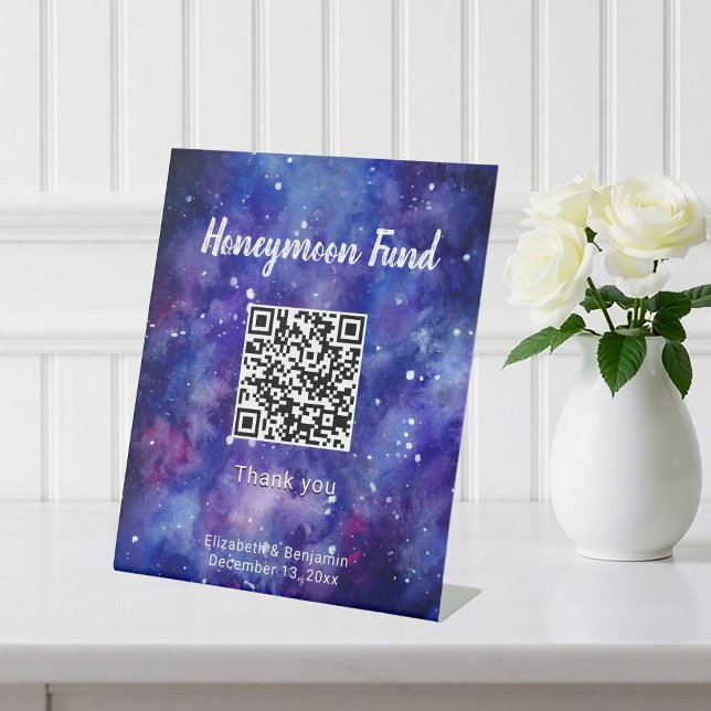 Honeymoon Fund QR Code Galaxy Starry Night Wedding Pedestal Sign (Creator Uploaded)