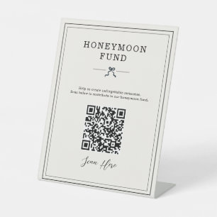 Honeymoon Fund QR Code Minimal Coquette Wedding Pedestal Sign