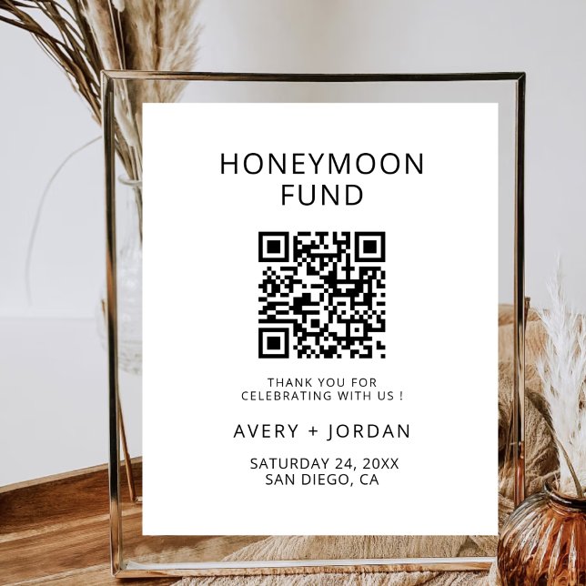 Honeymoon Fund QR Code Minimalist Wedding Party Poster (Creator Uploaded)
