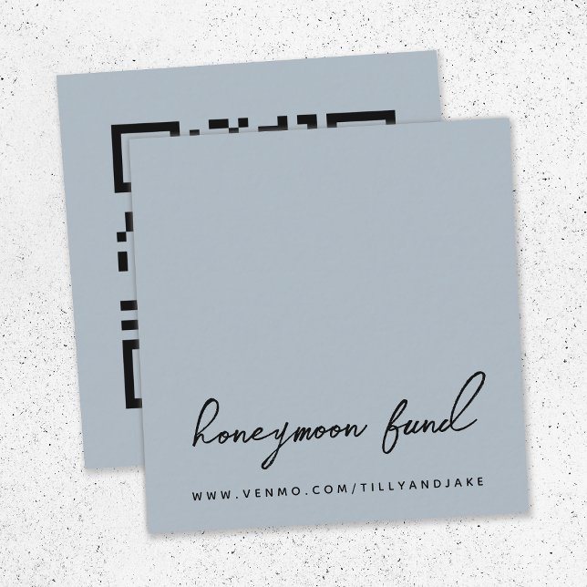 Honeymoon Fund | QR Code Modern Wedding Blue Grey Enclosure Card (Creator Uploaded)