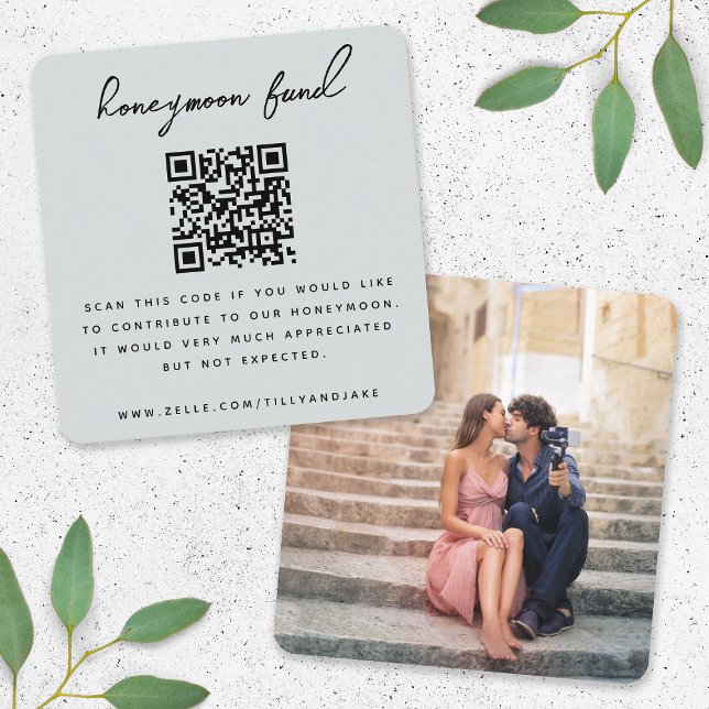 Honeymoon Fund | QR Code Photo Wedding Registry  Enclosure Card (Creator Uploaded)