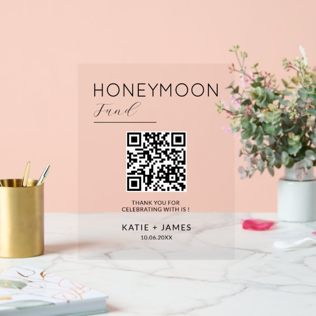 Honeymoon Fund QR Code Registry Wedding Wishing Acrylic Sign (Wedding)
