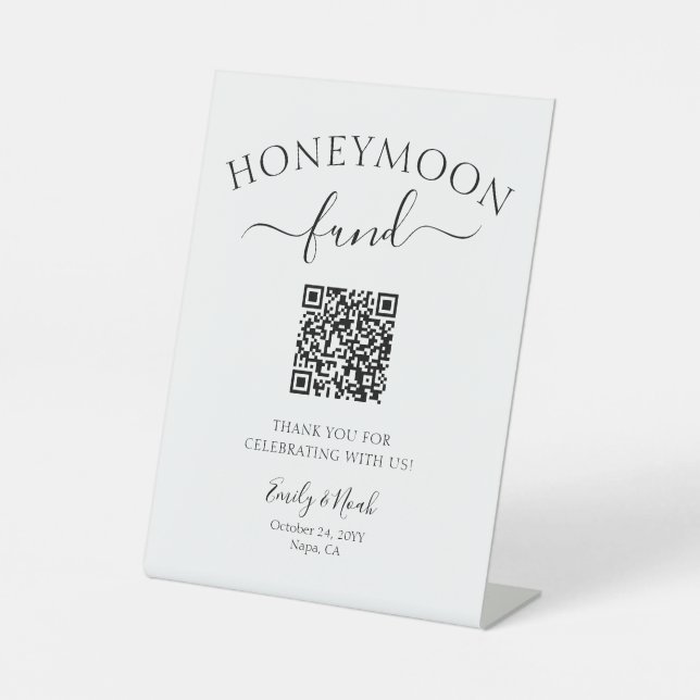 Honeymoon Fund QR Code Sign Minimalist Wedding (Front)