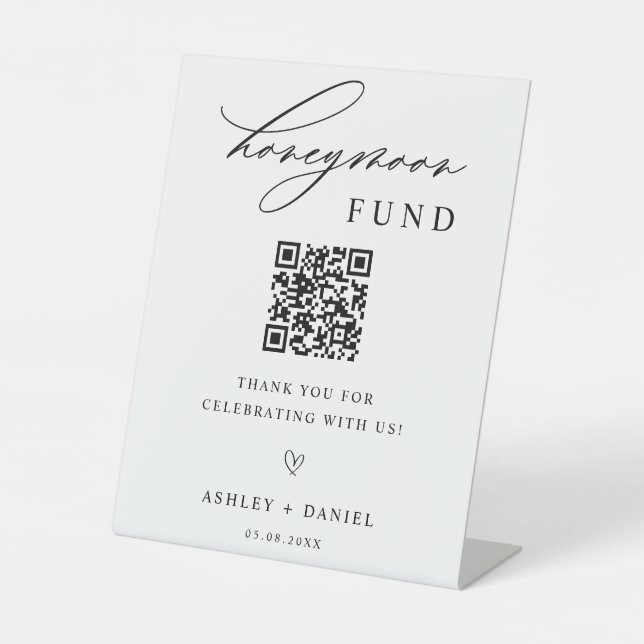 Honeymoon Fund QR Code Wedding Pedestal Sign (Front)
