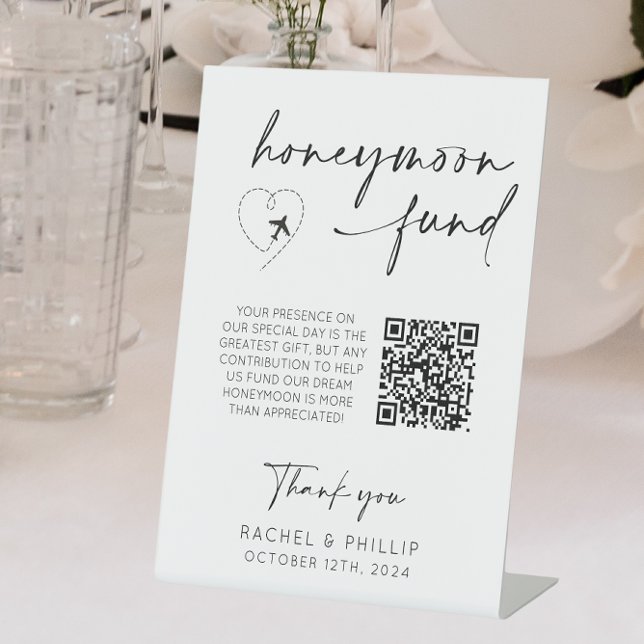 Honeymoon Fund QR Code Wedding Reception Pedestal Sign (honeymoon fund)