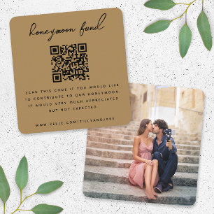 Honeymoon Fund   QR Code Wedding Registry Gold Enclosure Card