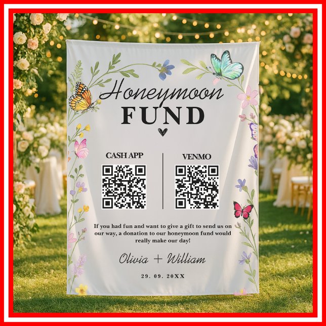Honeymoon Fund QR Code Wildflower Boho Tapestry (Creator Uploaded)