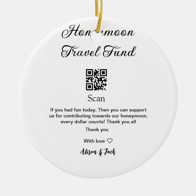 Honeymoon fund scan QR codeadd name  Ceramic Tree Decoration (Front)