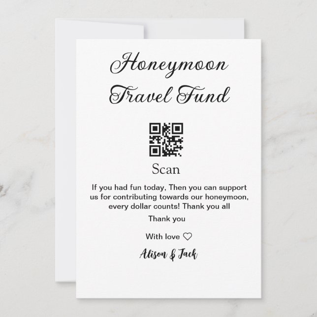 Honeymoon fund scan QR codeadd name  Invitation (Front)