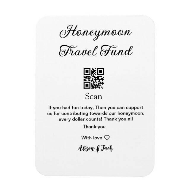 Honeymoon fund scan QR codeadd name  Magnet (Vertical)