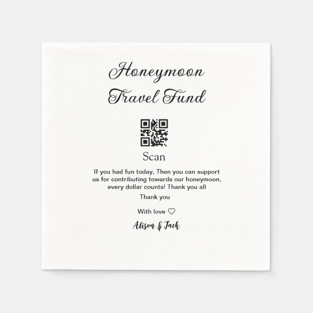 Honeymoon fund scan QR codeadd name  Napkin (Front)