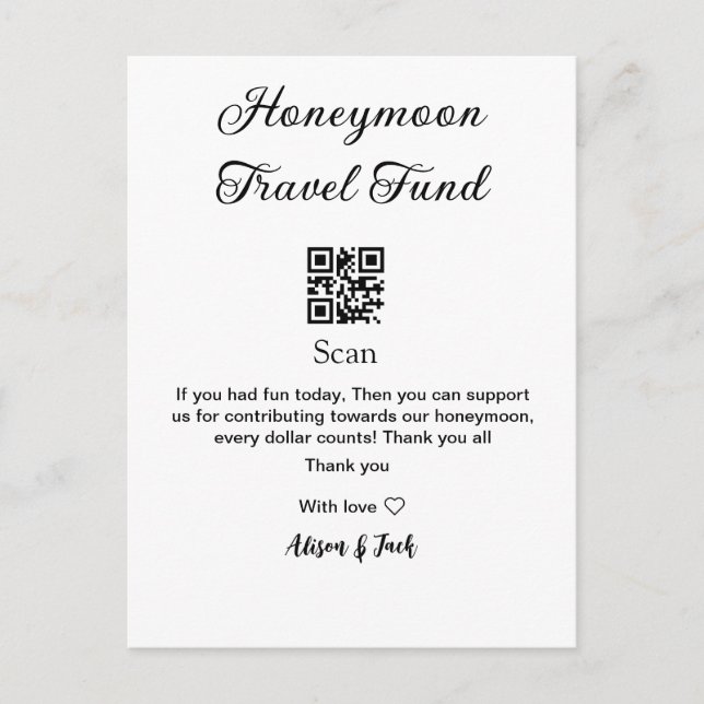 Honeymoon fund scan QR codeadd name  Postcard (Front)