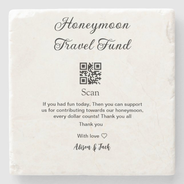 Honeymoon fund scan QR codeadd name  Stone Coaster (Front)