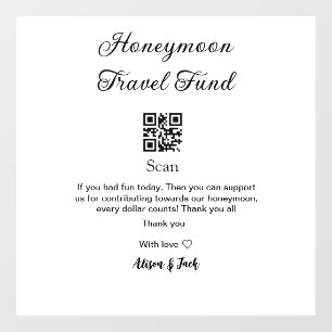 Honeymoon fund scan QR codeadd name Window Cling