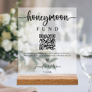 Honeymoon Fund Sign, QR Code Honeymoon Wish Acrylic Sign