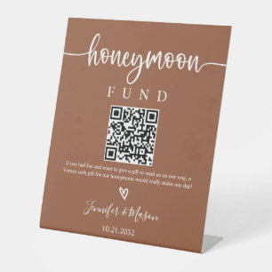 Honeymoon Fund Sign, QR Code Honeymoon Wish Pedest Pedestal Sign