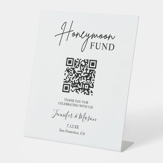 Honeymoon Fund Sign, QR Code Honeymoon Wish Pedestal Sign (Front)