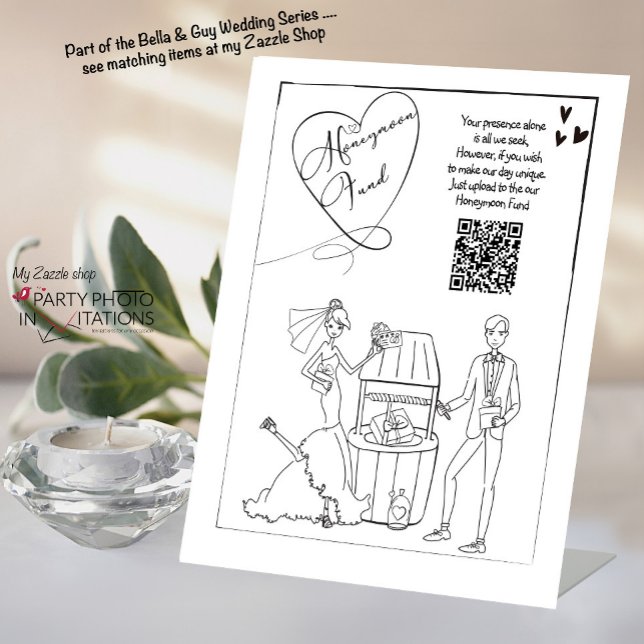 Honeymoon Fund Sign Wedding Cash Gift  (Bella and Guy Hand drawn Honeymoon fund)