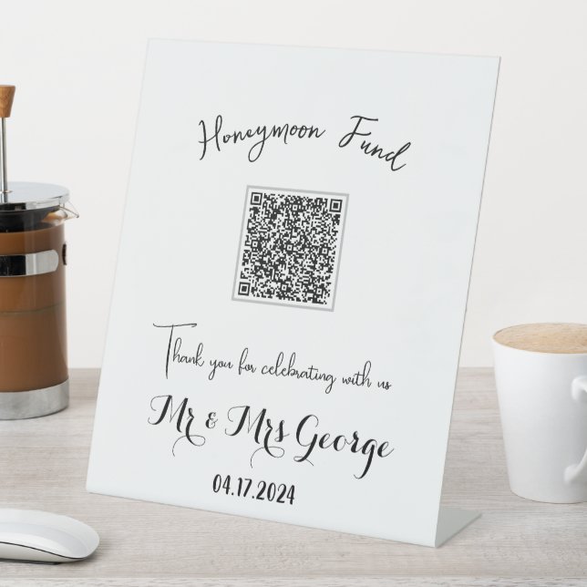Honeymoon Fund Table Pedestal Sign for Wedding (In SItu)