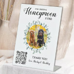 Honeymoon Fund Venmo QR Code Pet Photo Dog Wedding Pedestal Sign<br><div class="desc">Let your best dogs be in charge of your honeymoon with this custom pet photo honeymoon fund sign. Perfect for dog lovers, and a dog honeymoon fund will be a hit at your wedding. Simple modern white with eucalyptus leaves. "Our Parents Honeymoon Fund" Customise this pet wedding honeymoon fund sign...</div>