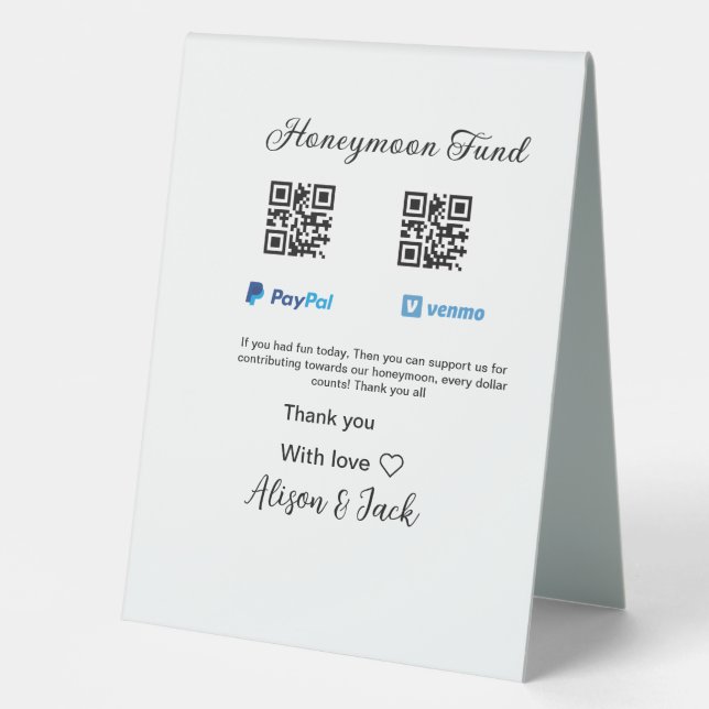 Honeymoon fund venomo paypal donation Q R couple (Front)