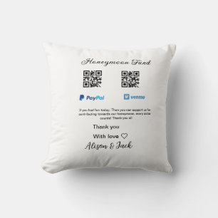 Honeymoon fund venomo paypal donation Q R couple Cushion