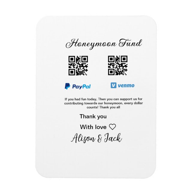 Honeymoon fund venomo paypal donation Q R couple Magnet (Vertical)