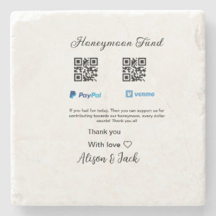 Honeymoon fund venomo paypal donation Q R couple Stone Coaster