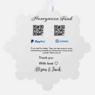 Honeymoon fund venomo paypal donation Q R couple Tree Decoration Card