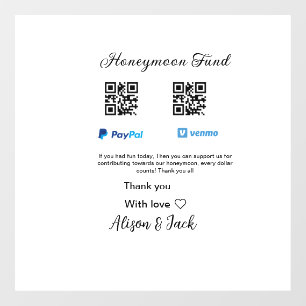 Honeymoon fund venomo paypal donation Q R couple Window Cling