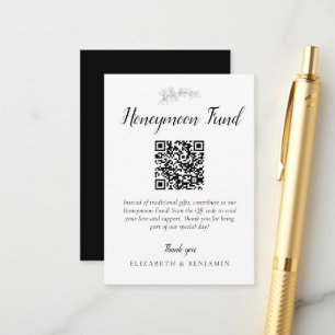 Honeymoon Fund Wedding QR Code Minimal Elegant Enclosure Card
