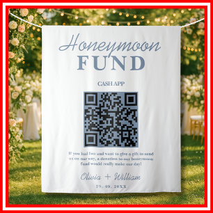 Honeymoon Fund Wedding QR Dusty Blue Backdrop Tapestry