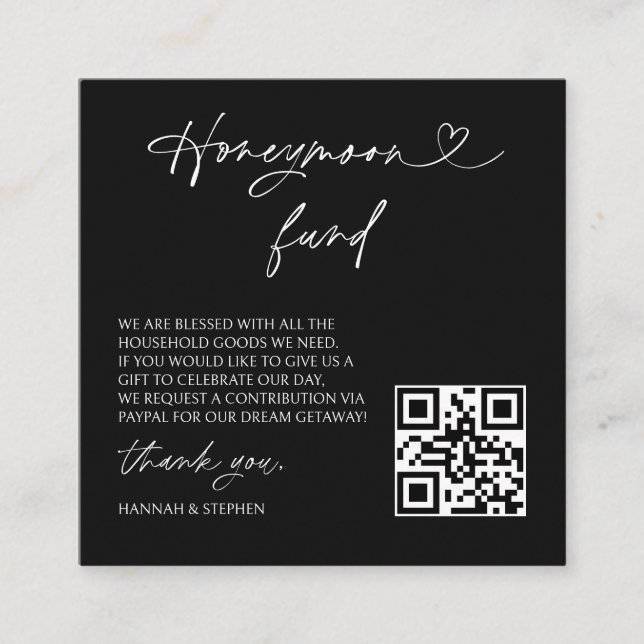 Honeymoon Fund Wedding Request Enclosure QR Card (Front)