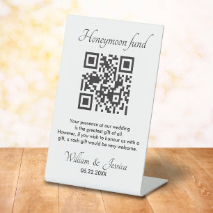 Honeymoon Fund With QR Code Pedestal Sign