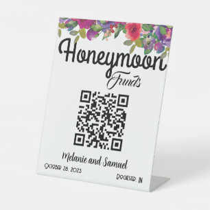 Honeymoon Funds QR Code Floral Wedding Pedestal Sign