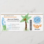 Honeymoon Gift Boarding Pass Palm Tree Surf Board Invitation<br><div class="desc">Thinking of a creative way to give a gift towards a bride and grooms honeymoon. Here is a Boarding Pass to Honeymoon Island with a Palm Tree, Surf Board and Hibiscus Flowers. Colours are in Light Blue, Green and Orange. If you would like a different colour scheme or any design...</div>