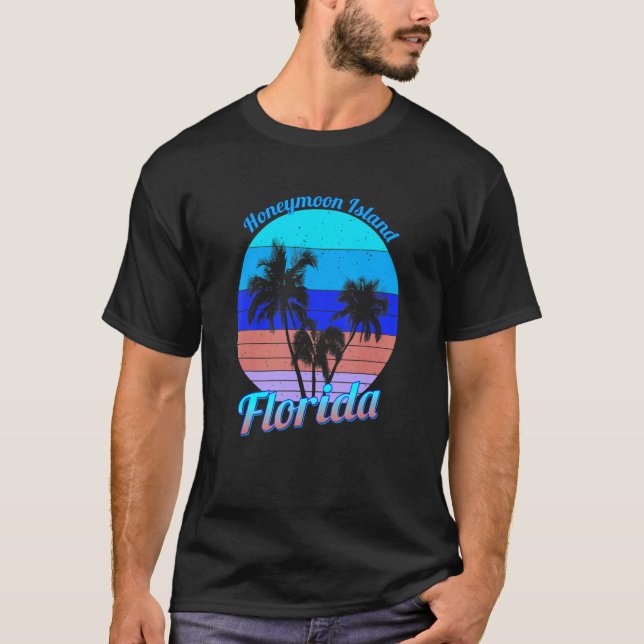 Honeymoon Island Florida Retro Tropical Palm Trees T-Shirt (Front)