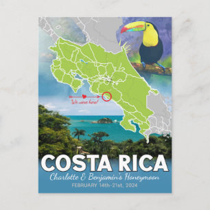 Honeymoon Memories Costa Rica Map Postcard